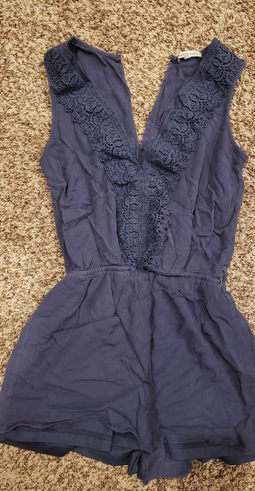 Lace V Neck Blue Romper